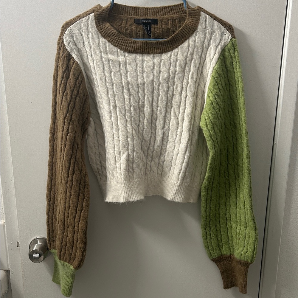 Forever 21 Brown and Green Cable Knit Sweater